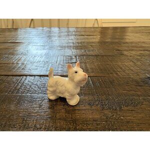 Scottish Terrier Dog Figurine All White Ceramic Scottie Trinket Knick Knack Mini